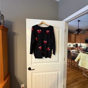 Heart Motif Black Sweater